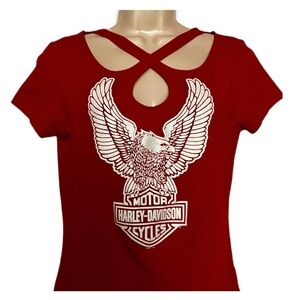 😎 Harley-Davidson Red Cut Out T-Shirt